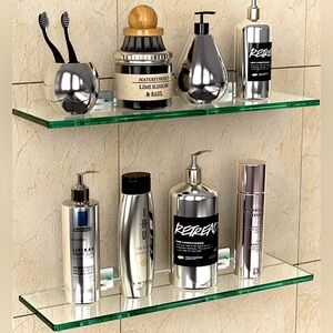 GeekDigg 2 Sets Glass Shelves: NO Drilling!